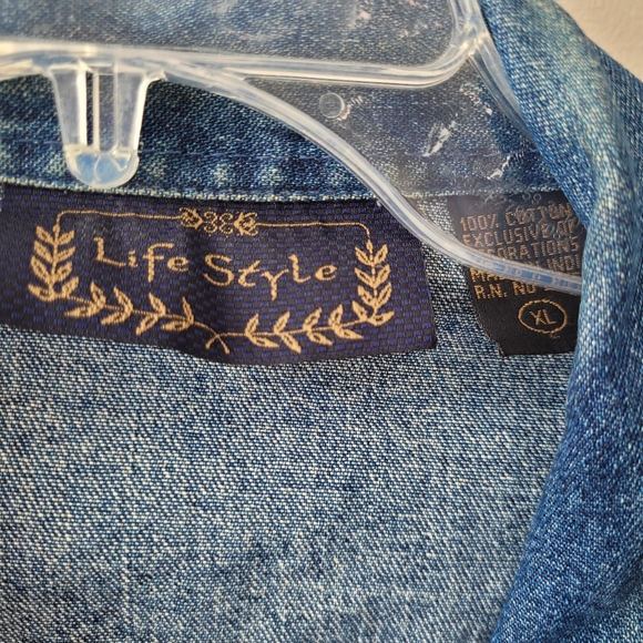 Vintage 90s Jean Jacket Snap Closure Pink Fringe Pockets - Picture 10 of 15